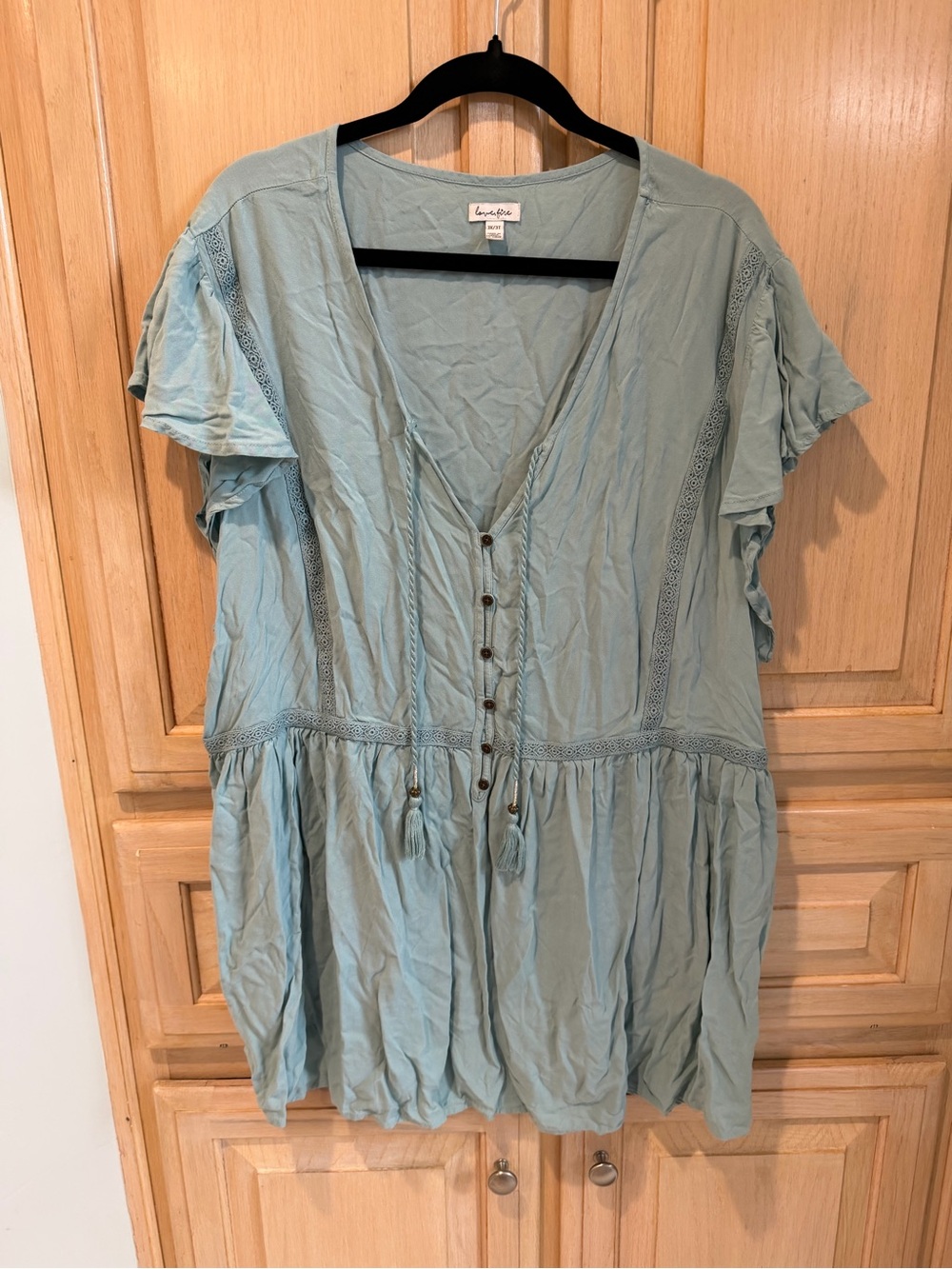 love, Fire Sage Green V-Neck Button Peasant Tunic